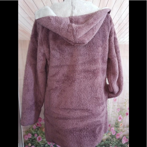 Faux Sherpa Casual Lounge Mauve Jacket Plush - Picture 3 of 7